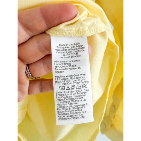 J.Crew Factory | NWT Linen-blend button-up shirt in Fresh Lemon Yellow | Sz M - Picture 6 of 9